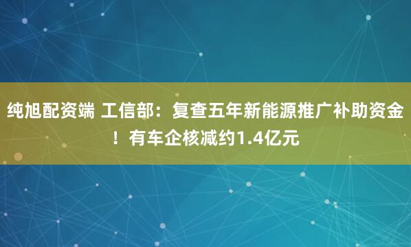 纯旭配资端 工信部：复查五年新能源推广补助资金！有车企核减约1.4亿元